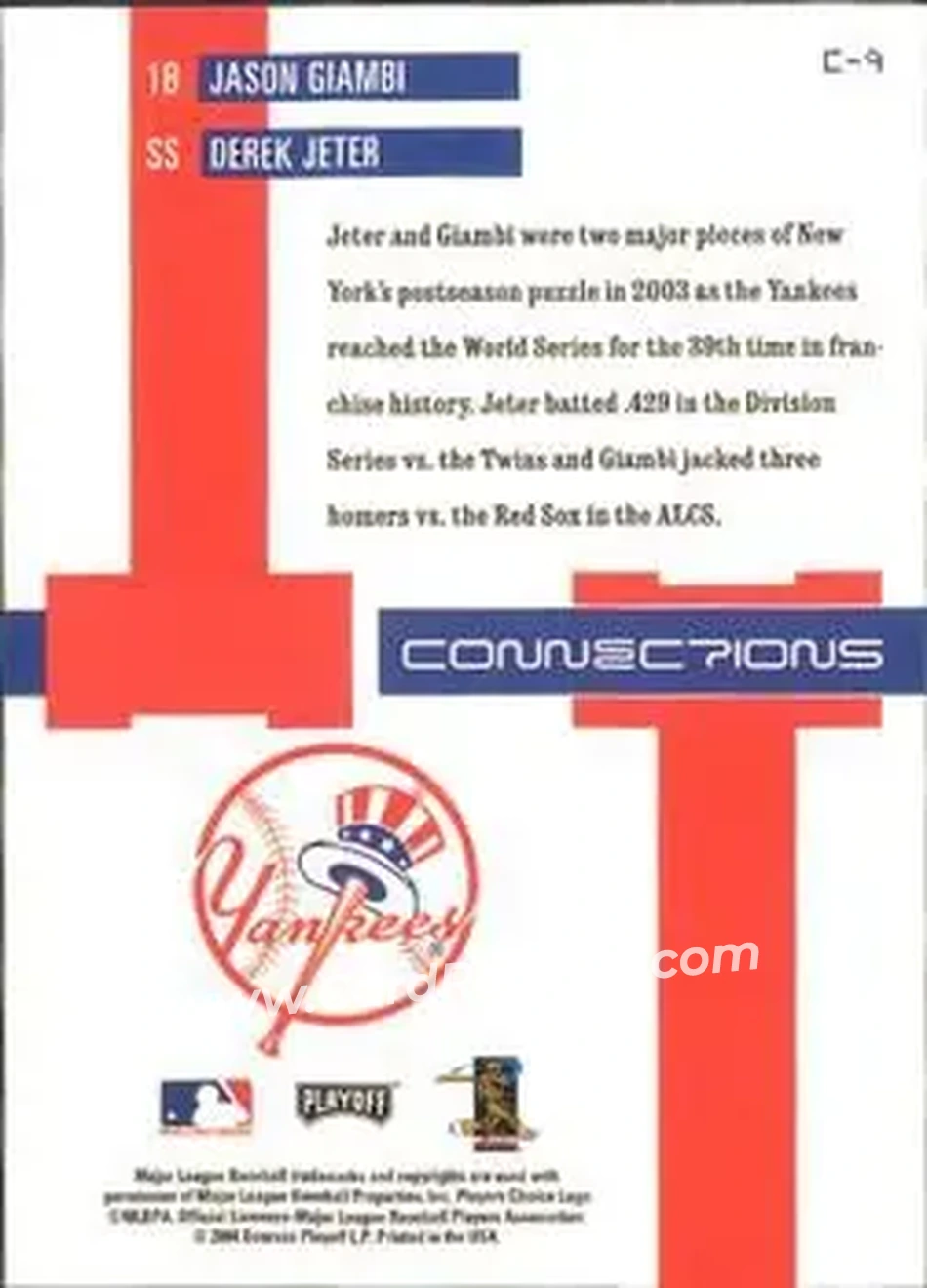 2004 Playoff Prestige - Connections #C-9 - Derek Jeter - Jason Giambi - New York Yankees - Back