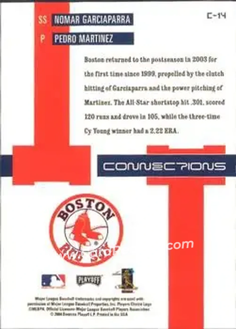 2004 Playoff Prestige - Connections #C-14 - Nomar Garciaparra - Pedro Martinez - Boston Red Sox - Back