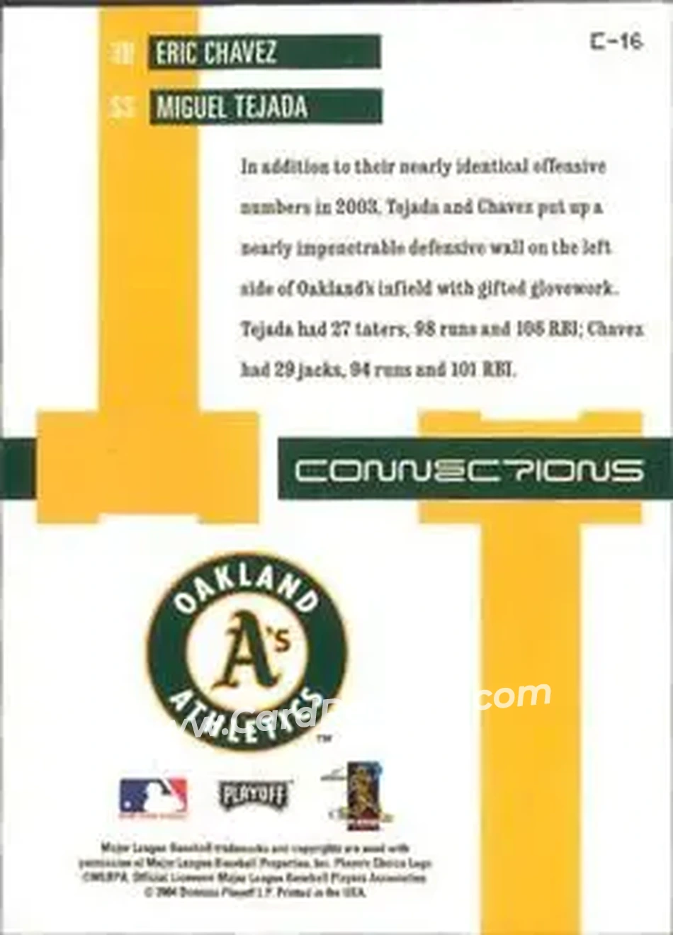 2004 Playoff Prestige - Connections #C-16 - Miguel Tejada - Eric Chavez - Oakland Athletics - Back