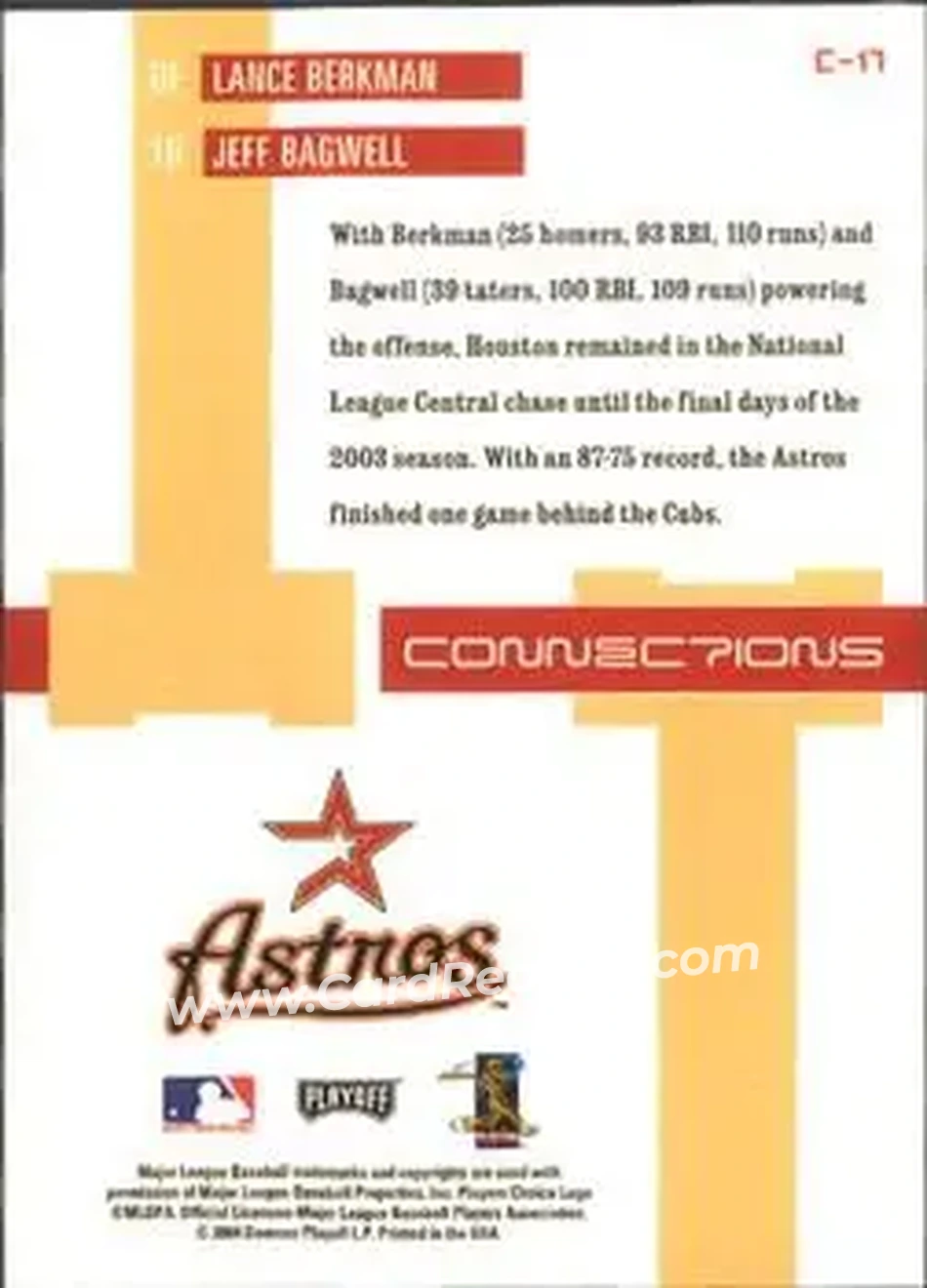 2004 Playoff Prestige - Connections #C-17 - Jeff Bagwell - Lance Berkman - Houston Astros - Back