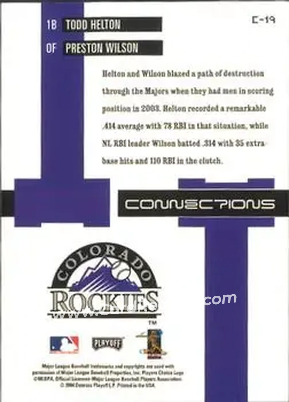 2004 Playoff Prestige - Connections #C-19 - Todd Helton - Preston Wilson - Colorado Rockies - Back