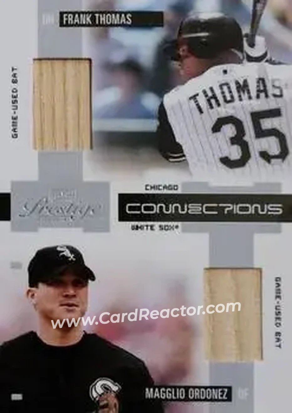 2004 Playoff Prestige - Connections Material #C-13 - Frank Thomas - Magglio Ordonez - Chicago White Sox - Front 2004 Playoff Prestige - Connections Material #C-13 - Frank Thomas - Magglio Ordonez - Chicago White Sox - Front