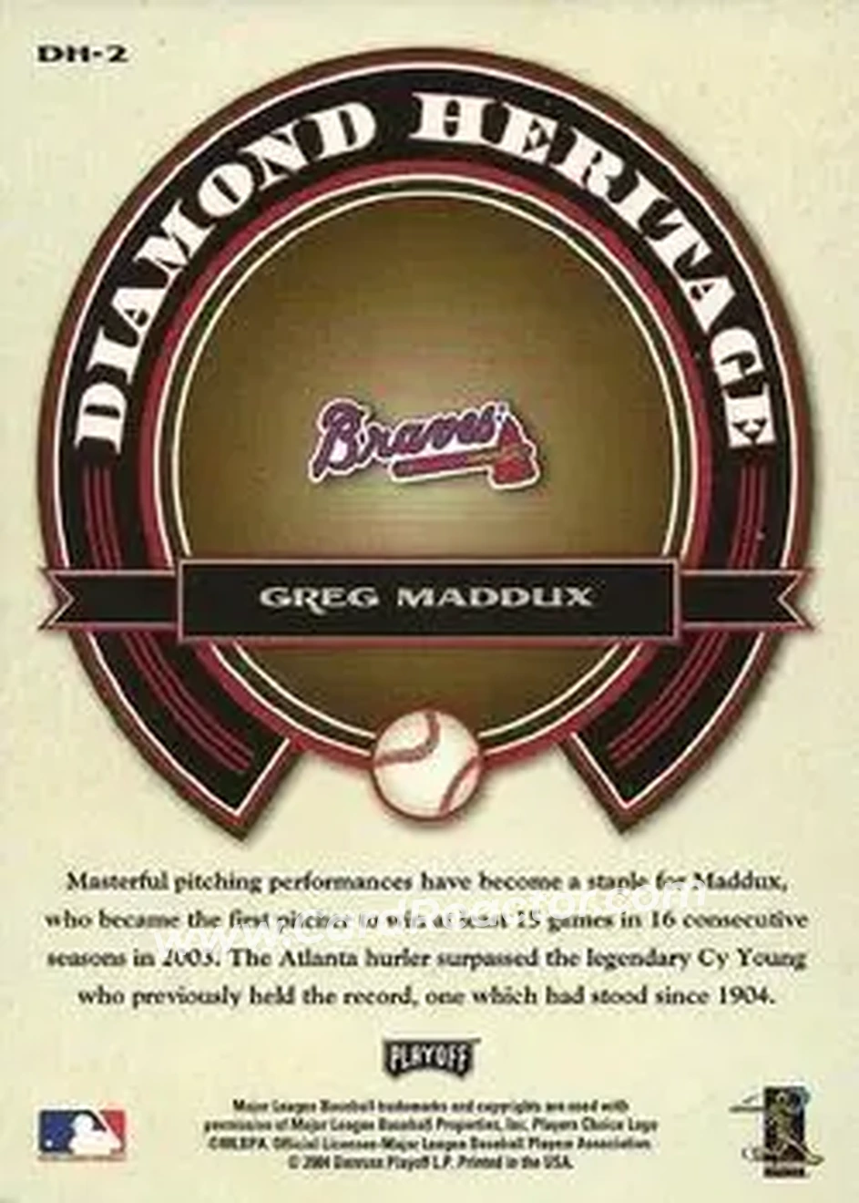 2004 Playoff Prestige - Diamond Heritage #DH-2 - Greg Maddux - Atlanta Braves - Back