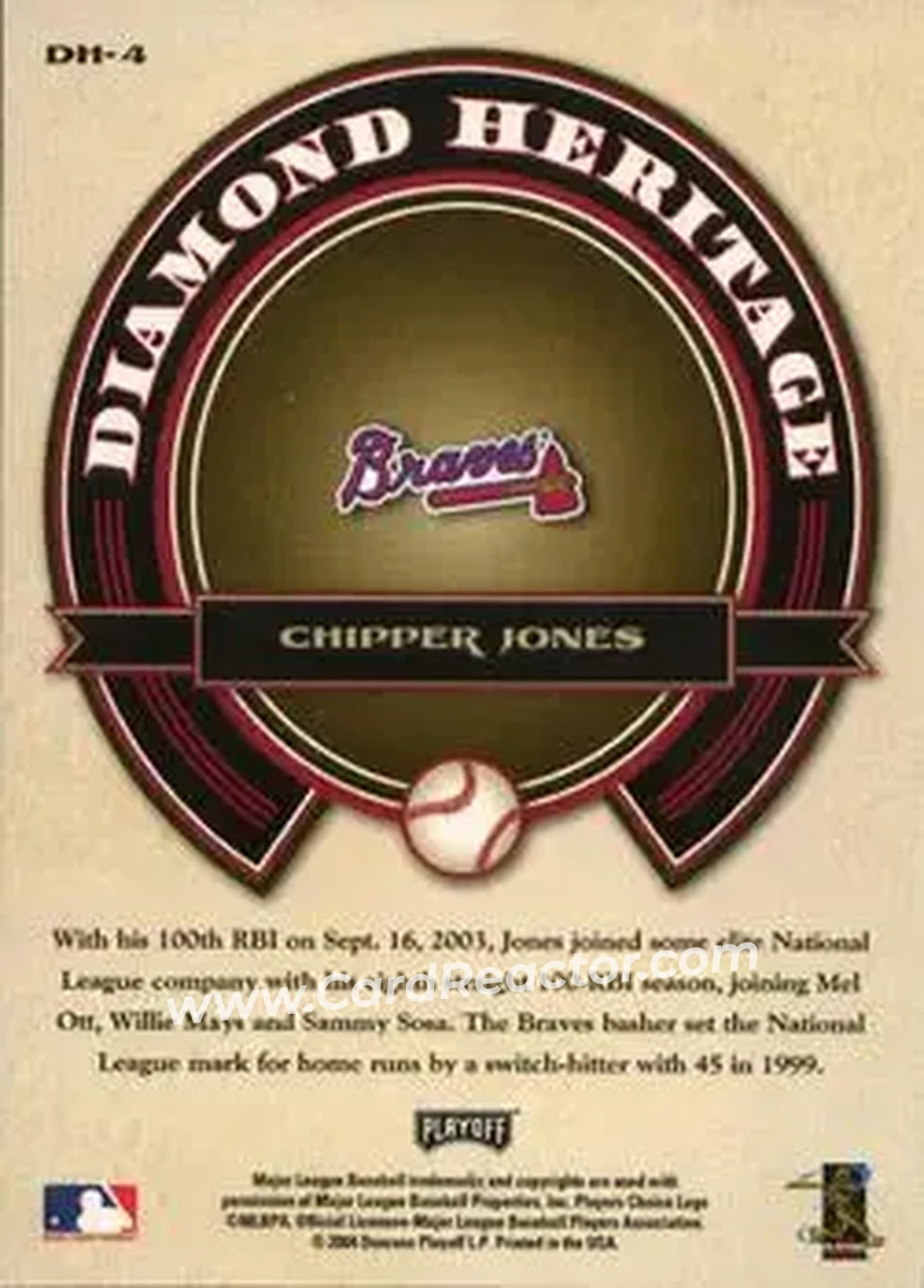 2004 Playoff Prestige - Diamond Heritage #DH-4 - Chipper Jones - Atlanta Braves - Back
