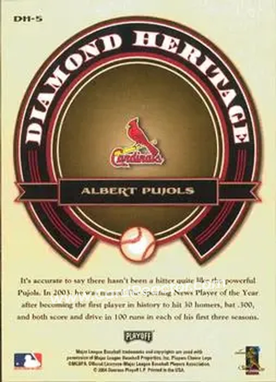 2004 Playoff Prestige - Diamond Heritage #DH-5 - Albert Pujols - St. Louis Cardinals - Back