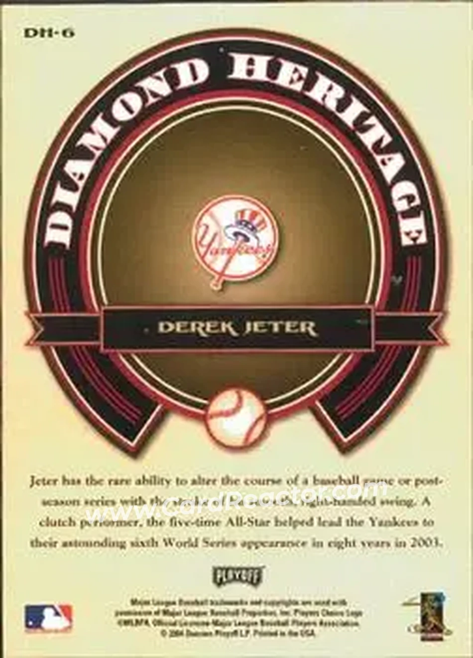 2004 Playoff Prestige - Diamond Heritage #DH-6 - Derek Jeter - New York Yankees - Back