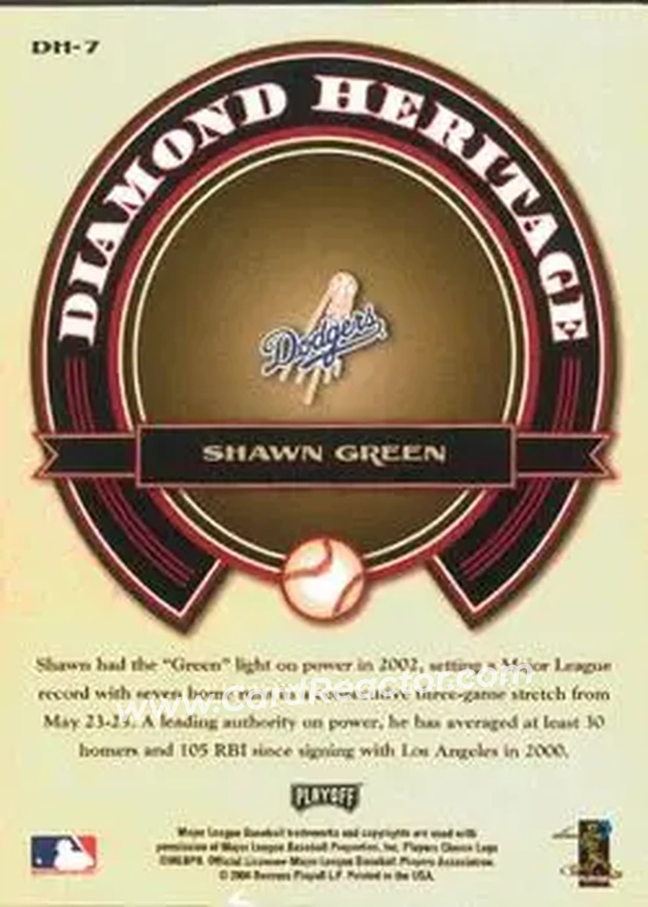 2004 Playoff Prestige - Diamond Heritage #DH-7 - Shawn Green - Los Angeles Dodgers - Back