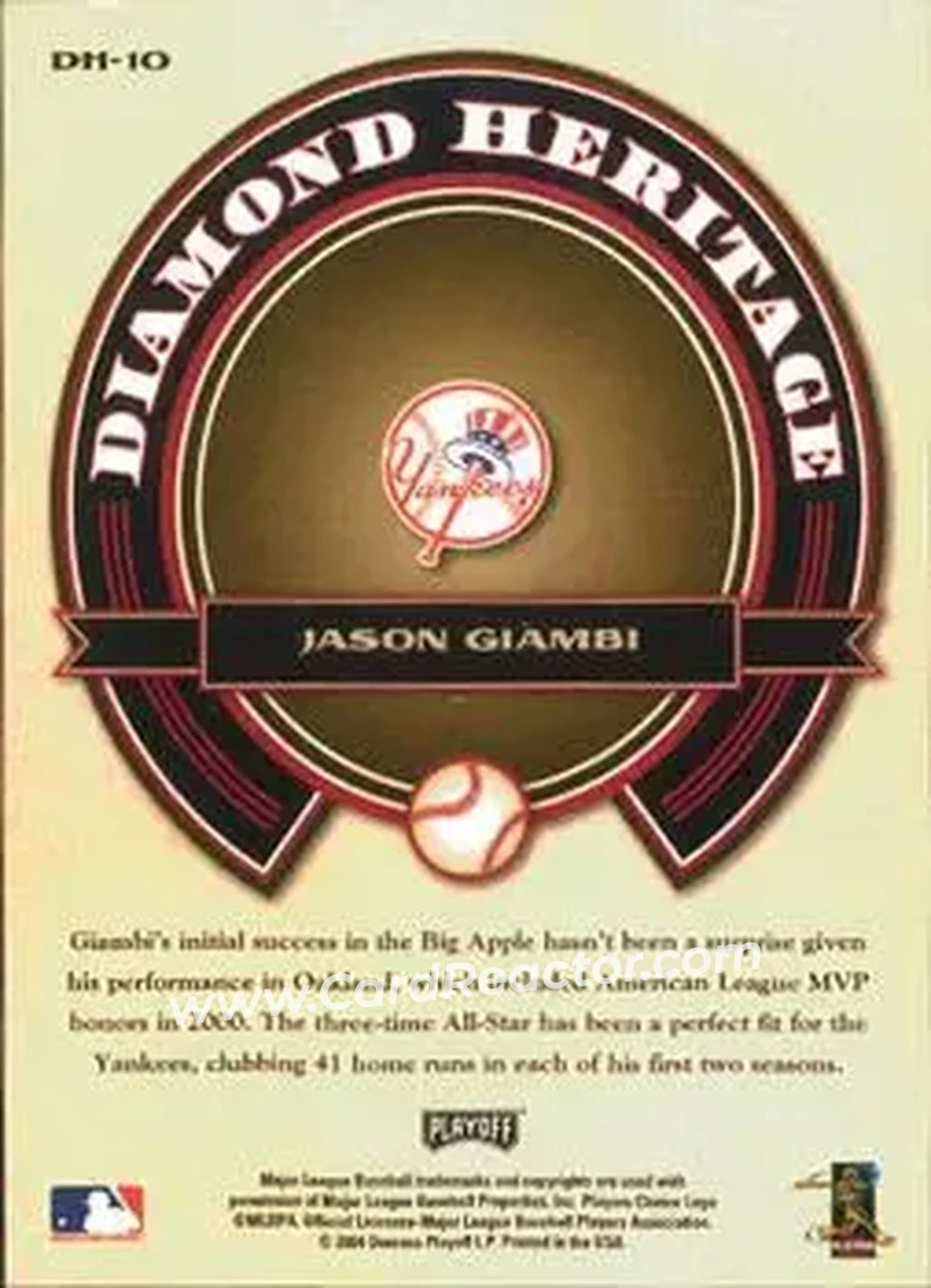 2004 Playoff Prestige - Diamond Heritage #DH-10 - Jason Giambi - New York Yankees - Back