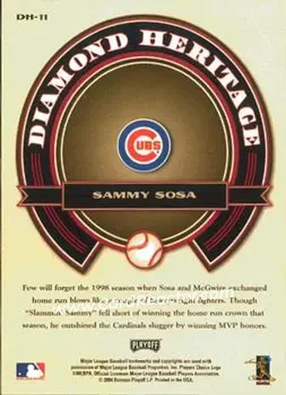 2004 Playoff Prestige - Diamond Heritage #DH-11 - Sammy Sosa - Chicago Cubs - Back