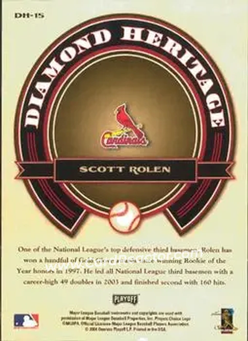 2004 Playoff Prestige - Diamond Heritage #DH-15 - Scott Rolen - St. Louis Cardinals - Back