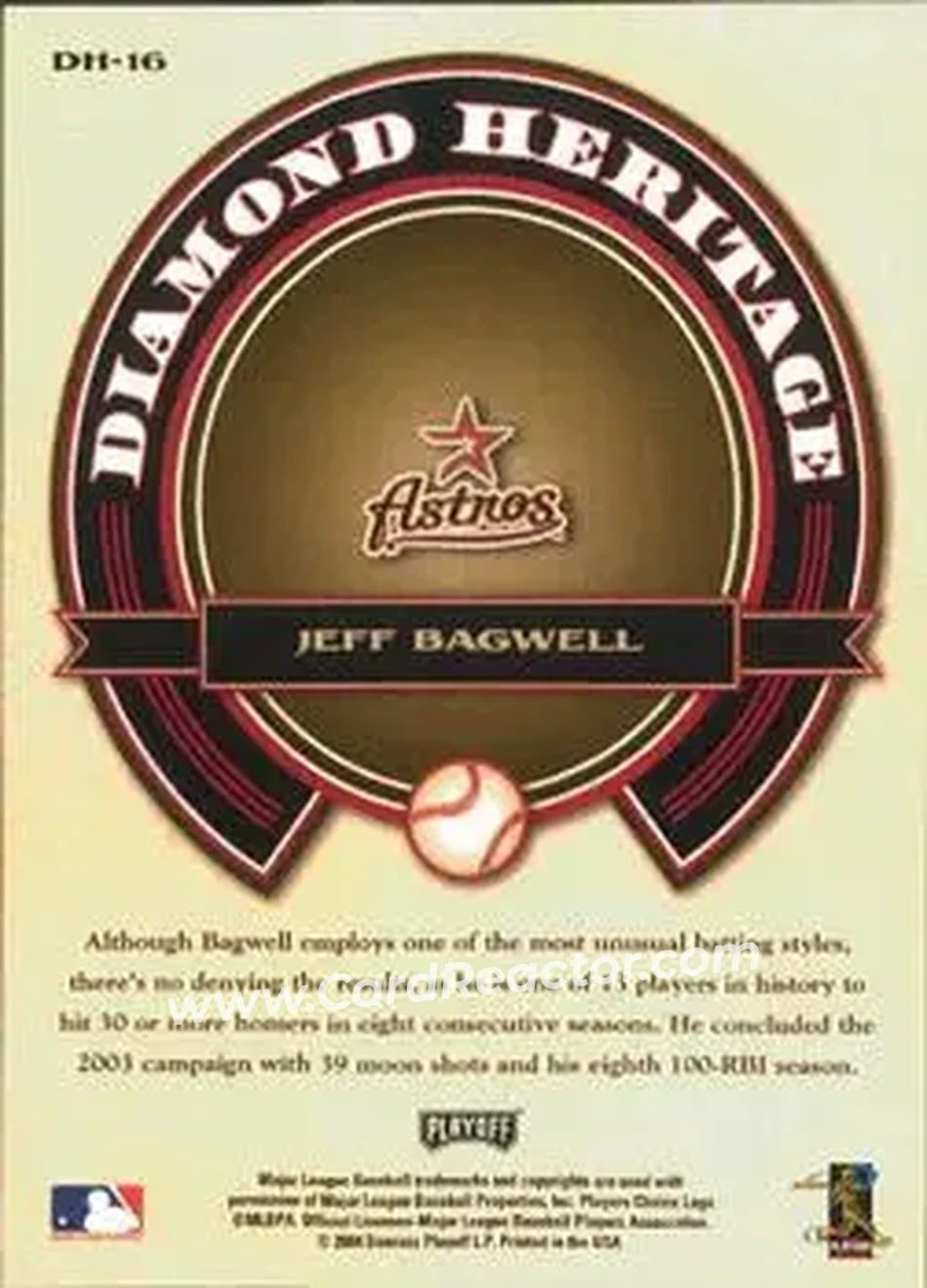 2004 Playoff Prestige - Diamond Heritage #DH-16 - Jeff Bagwell - Houston Astros - Back