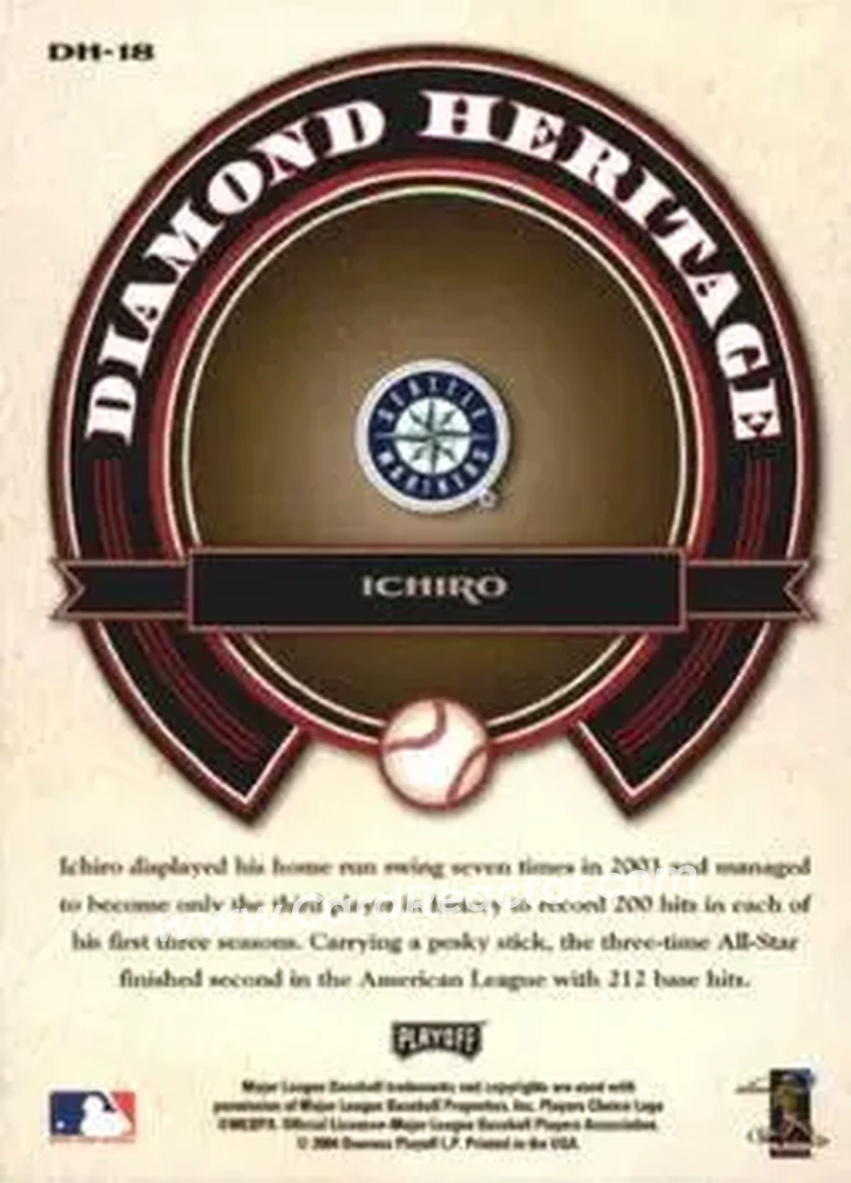 2004 Playoff Prestige - Diamond Heritage #DH-18 - Ichiro - Seattle Mariners - Back