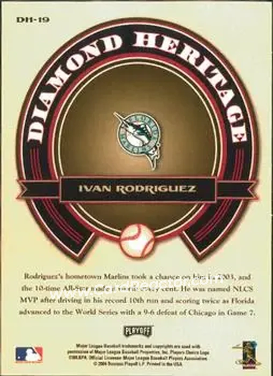 2004 Playoff Prestige - Diamond Heritage #DH-19 - Ivan Rodriguez - Florida Marlins - Back