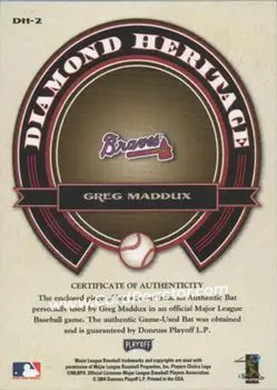 2004 Playoff Prestige - Diamond Heritage Material #DH-2 - Greg Maddux - Atlanta Braves - Back