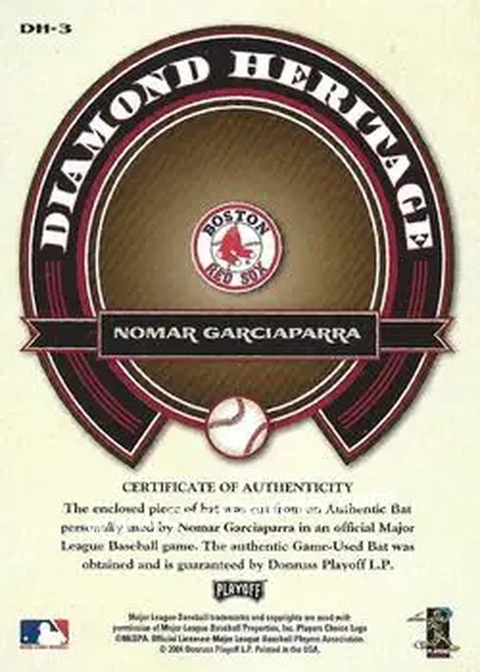 2004 Playoff Prestige - Diamond Heritage Material #DH-3 - Nomar Garciaparra - Boston Red Sox - Back