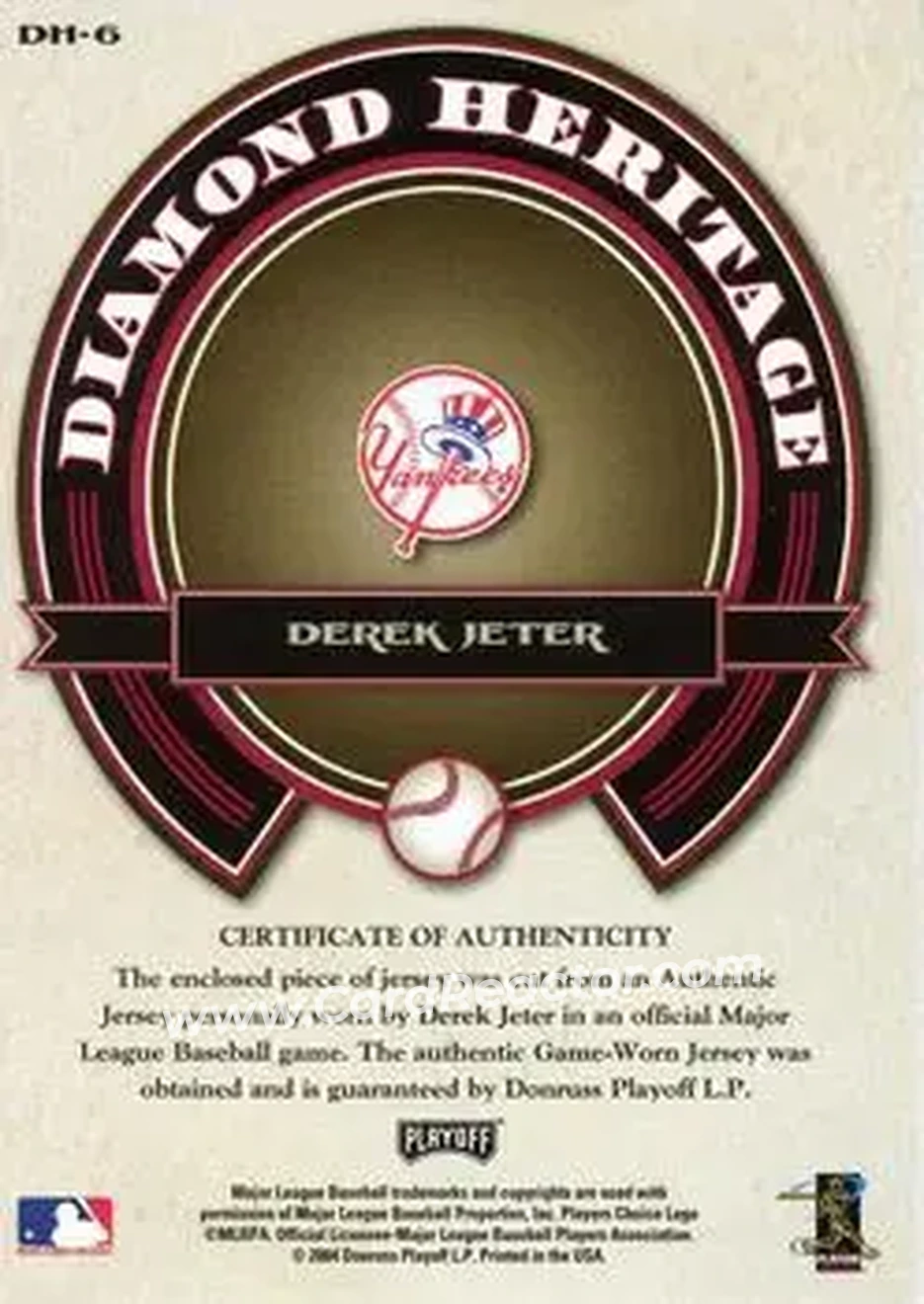 2004 Playoff Prestige - Diamond Heritage Material #DH-6 - Derek Jeter - New York Yankees - Back