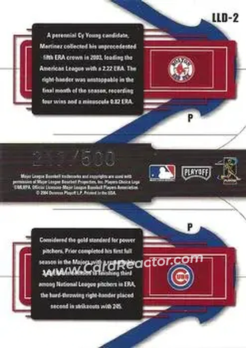 2004 Playoff Prestige - League Leaders Double #LLD-2 - Mark Prior - Pedro Martinez - Back