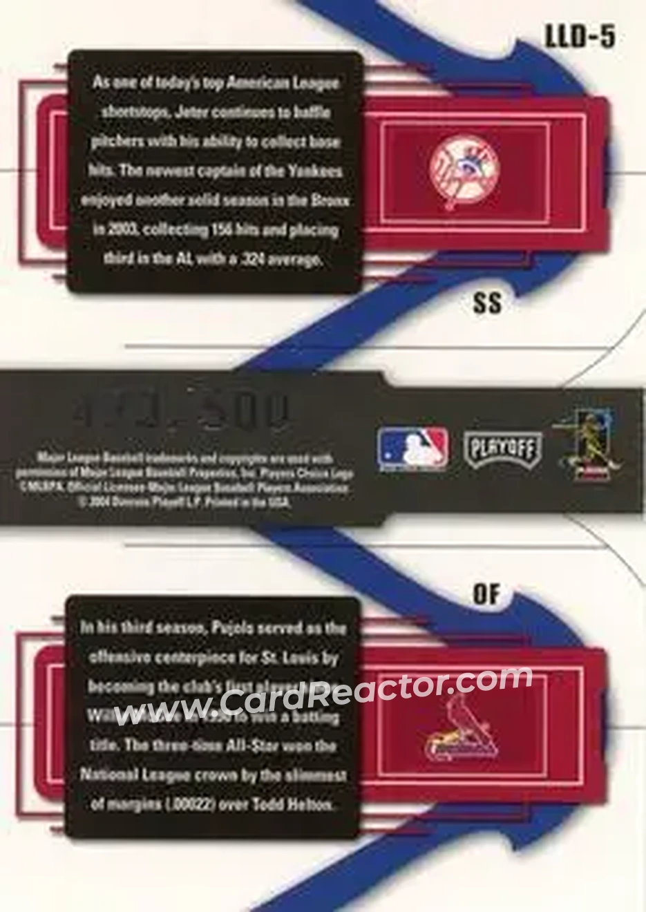 2004 Playoff Prestige - League Leaders Double #LLD-5 - Derek Jeter - Albert Pujols - Back
