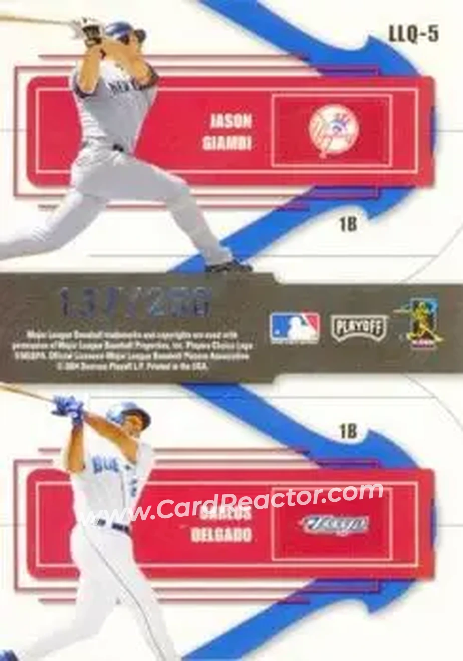 2004 Playoff Prestige - League Leaders Quad #LLQ-5 - Alex Rodriguez - Frank Thomas - Jason Giambi - Carlos Delgado - Back