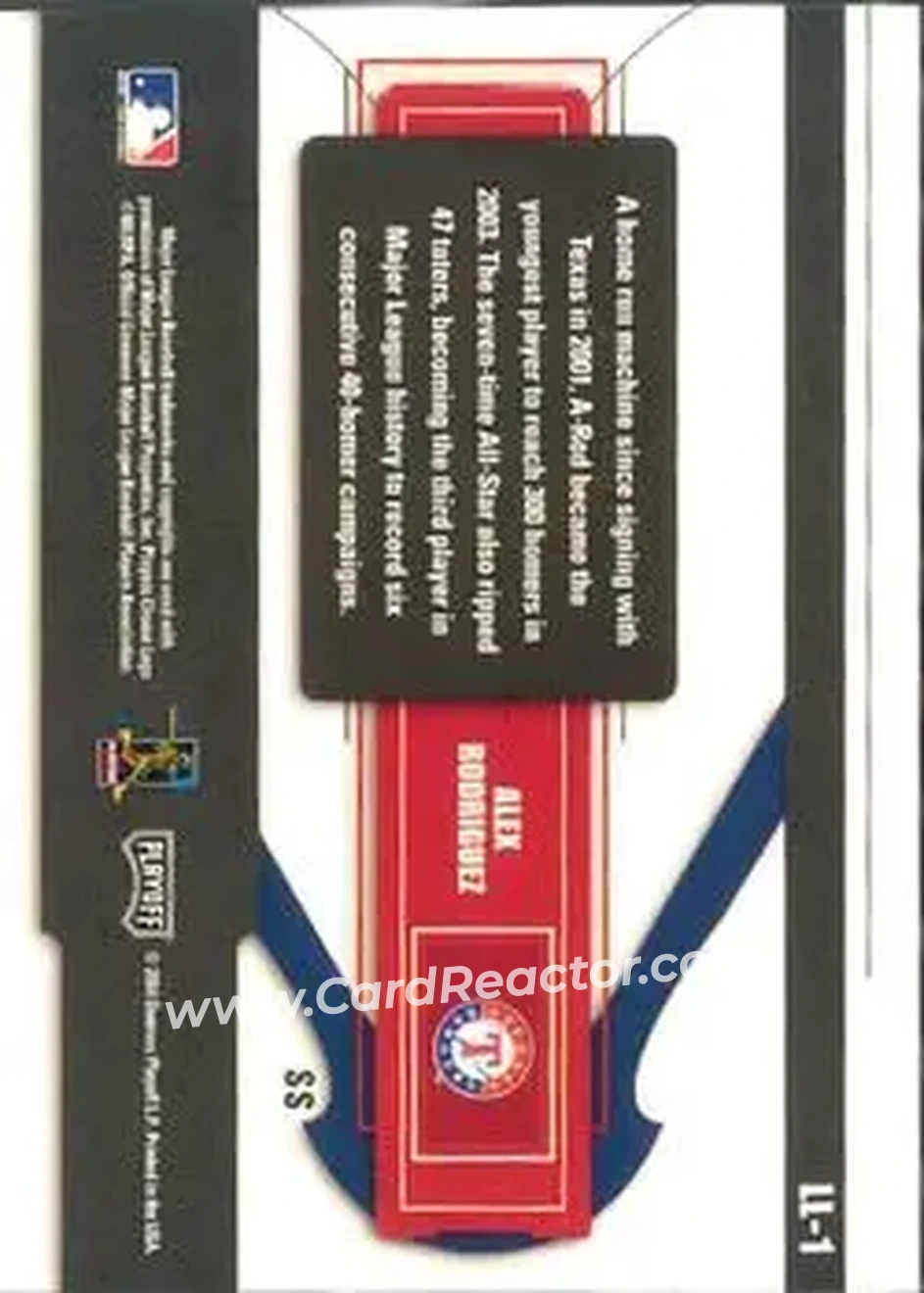 2004 Playoff Prestige - League Leaders Single #LL-1 - Alex Rodriguez - Texas Rangers - Back