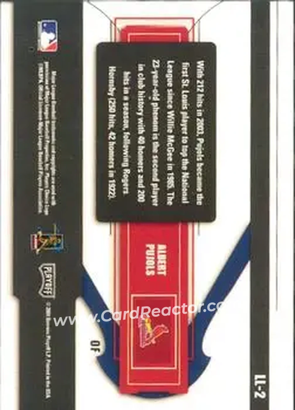 2004 Playoff Prestige - League Leaders Single #LL-2 - Albert Pujols - St. Louis Cardinals - Back