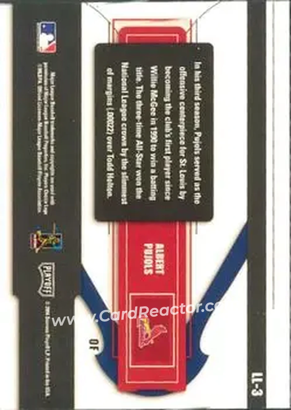 2004 Playoff Prestige - League Leaders Single #LL-3 - Albert Pujols - St. Louis Cardinals - Back
