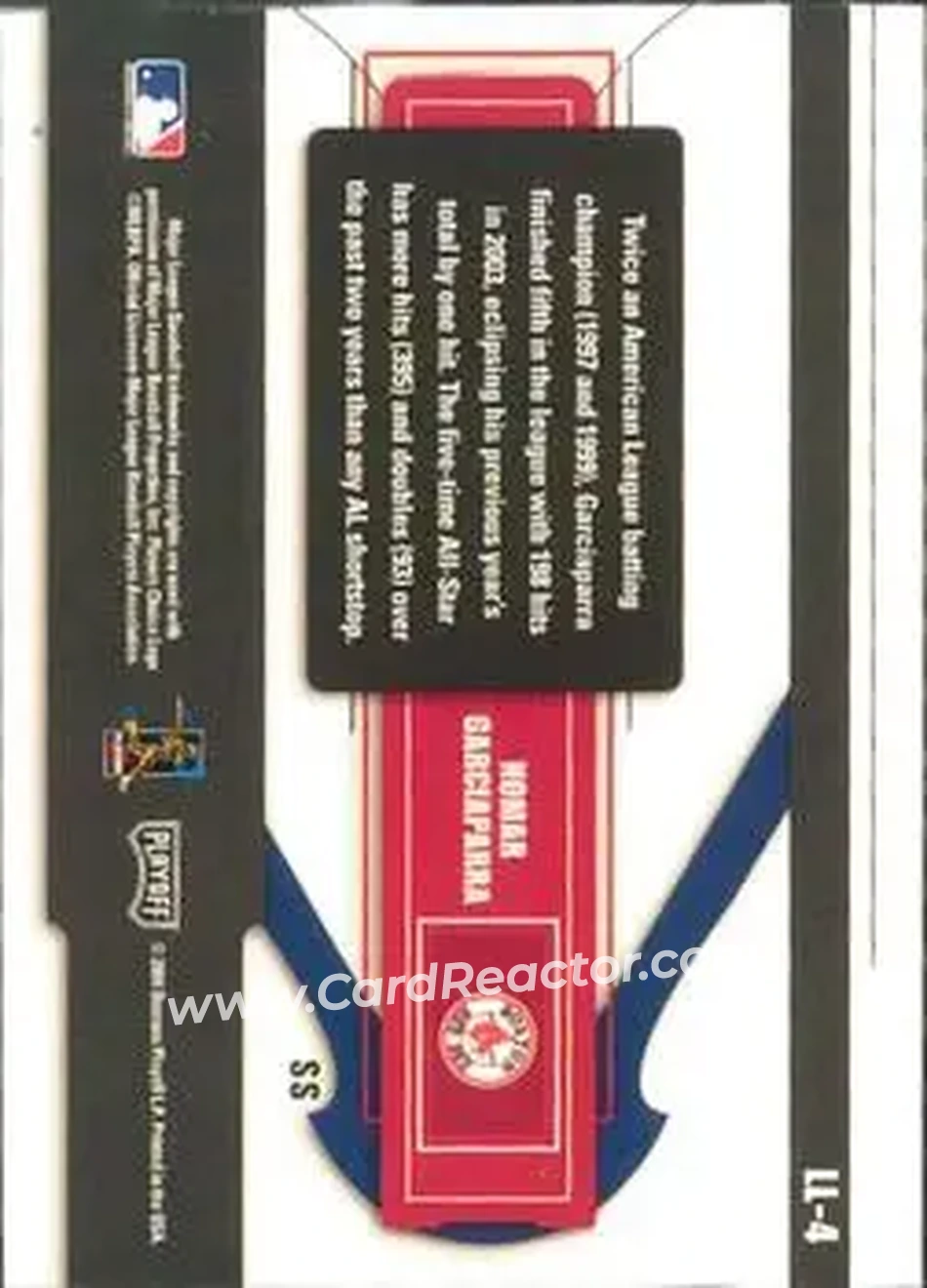 2004 Playoff Prestige - League Leaders Single #LL-4 - Nomar Garciaparra - Boston Red Sox - Back