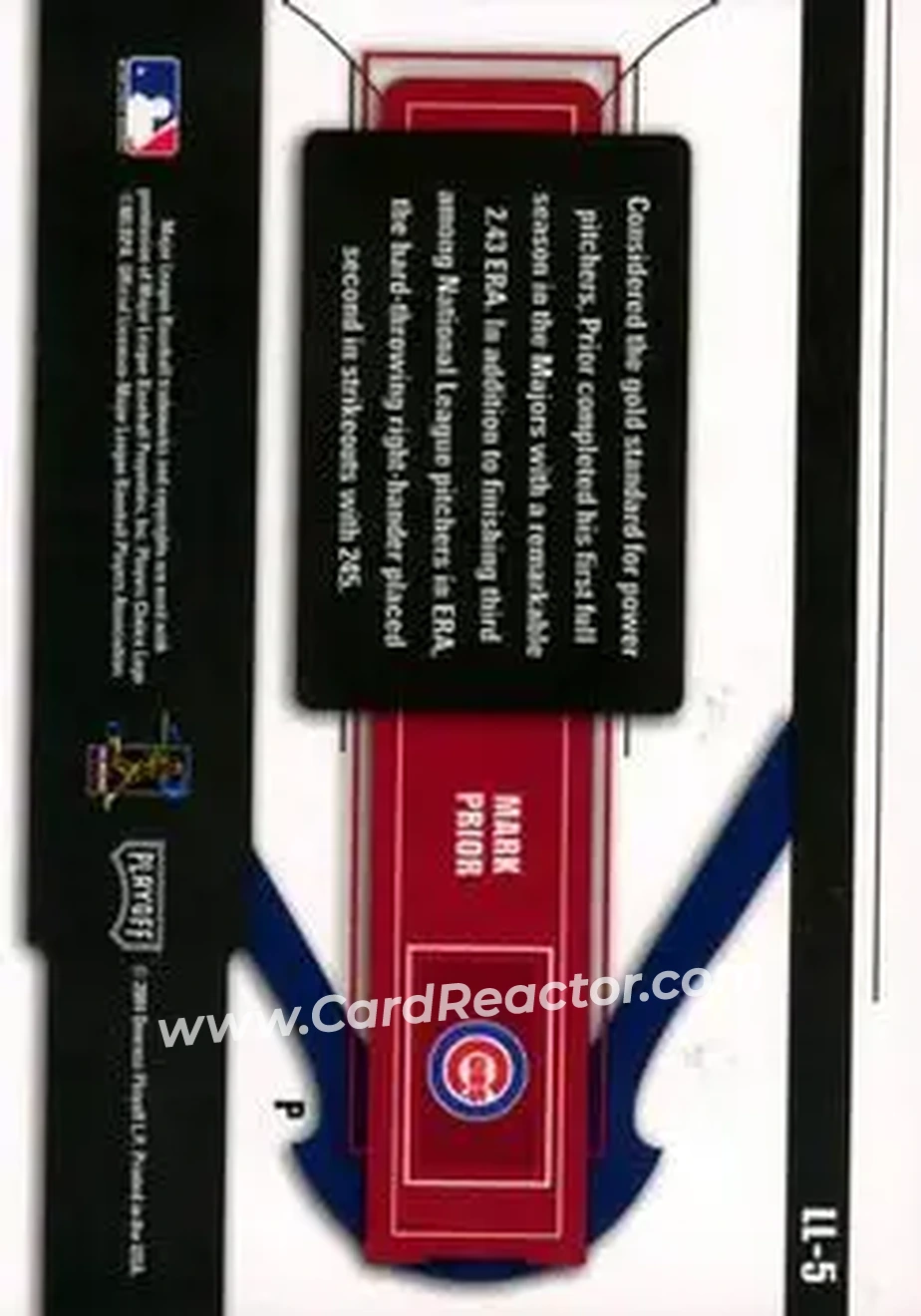 2004 Playoff Prestige - League Leaders Single #LL-5 - Mark Prior - Chicago Cubs - Back