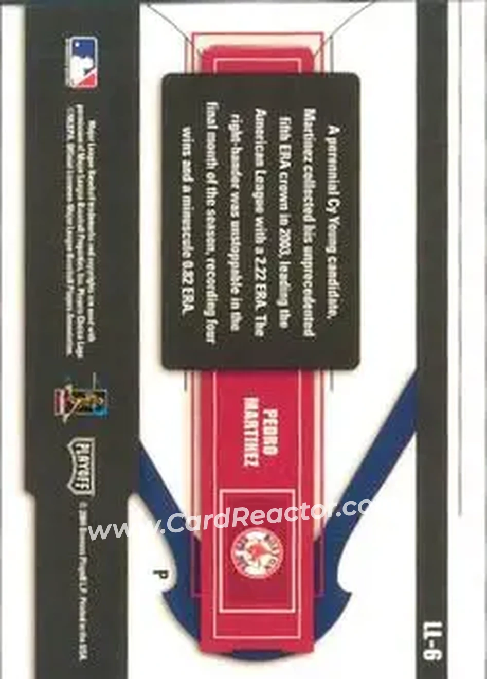 2004 Playoff Prestige - League Leaders Single #LL-6 - Pedro Martinez - Boston Red Sox - Back