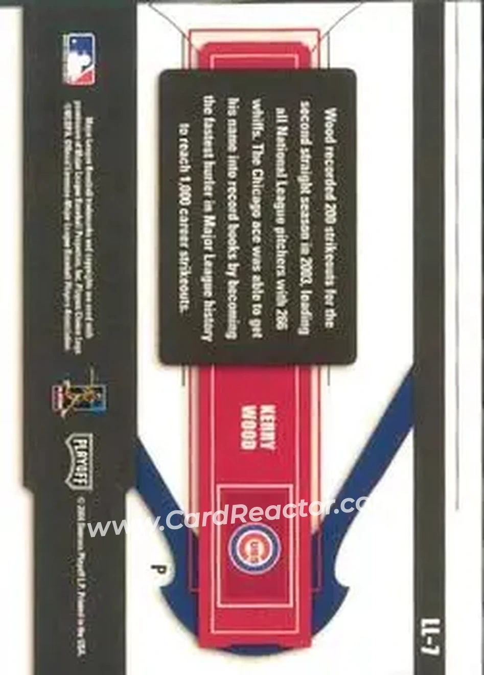 2004 Playoff Prestige - League Leaders Single #LL-7 - Kerry Wood - Chicago Cubs - Back