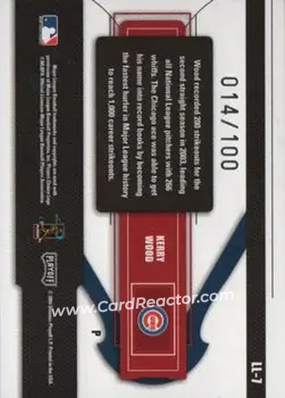 2004 Playoff Prestige - League Leaders Single Foil #LL-7 - Kerry Wood - Chicago Cubs - Back