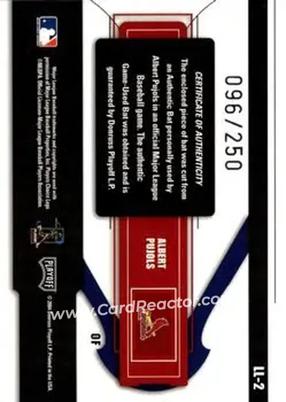2004 Playoff Prestige - League Leaders Single Material #LL-2 - Albert Pujols - St. Louis Cardinals - Back