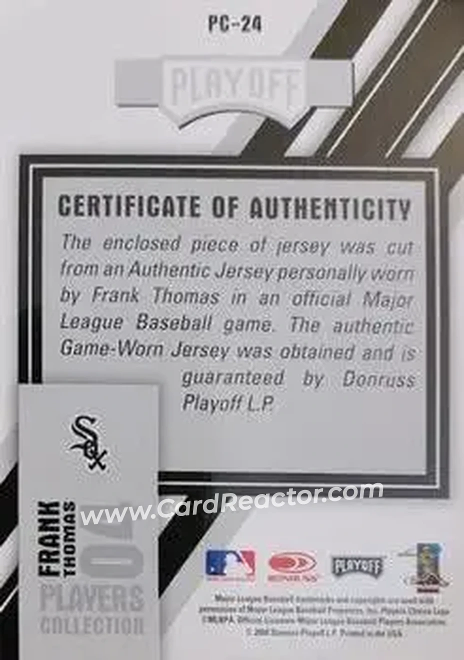 2004 Playoff Prestige - Players Collection Jersey #PC-24 - Frank Thomas - Chicago White Sox - Back