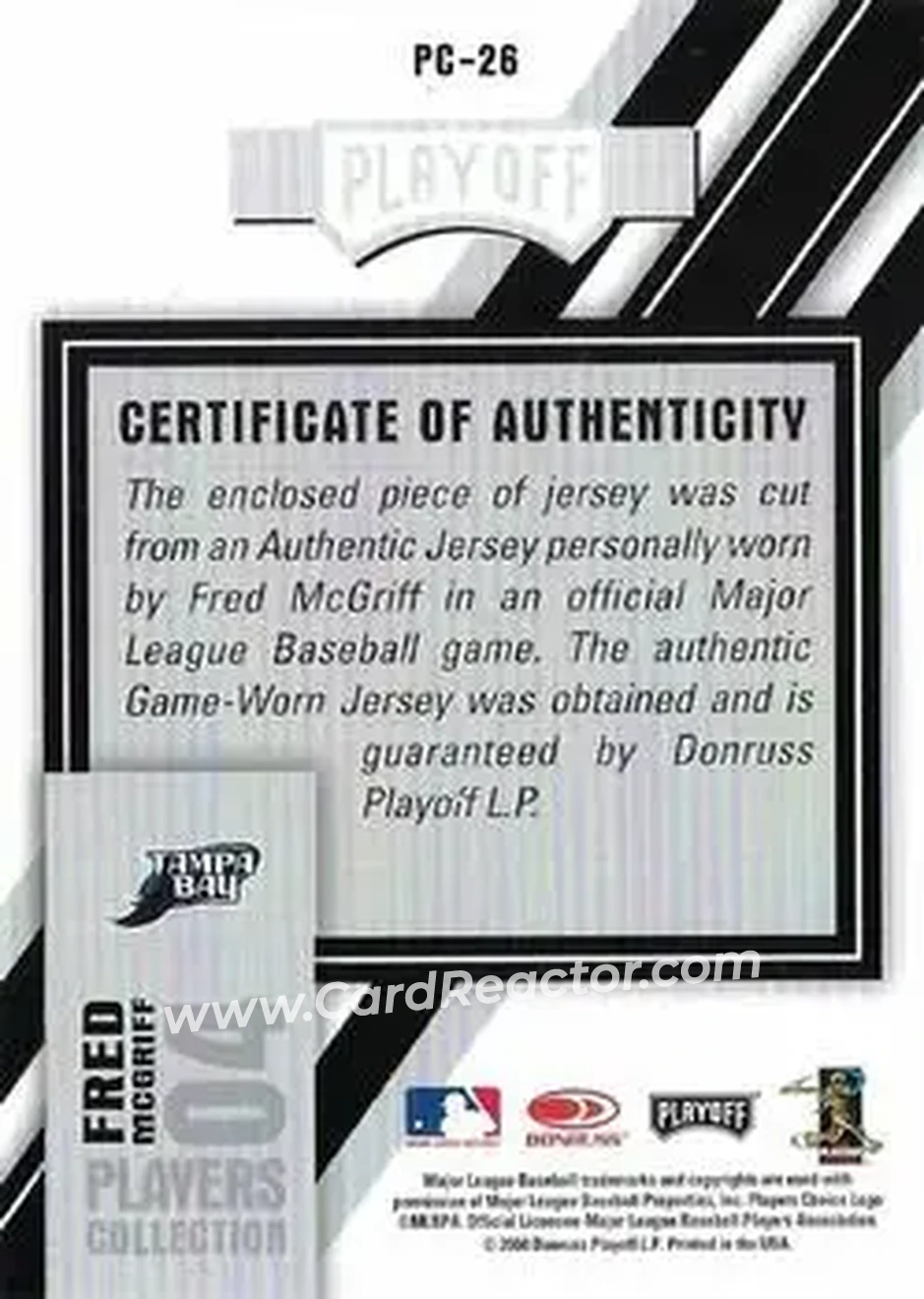 2004 Playoff Prestige - Players Collection Jersey #PC-26 - Fred McGriff - Tampa Bay Devil Rays - Back