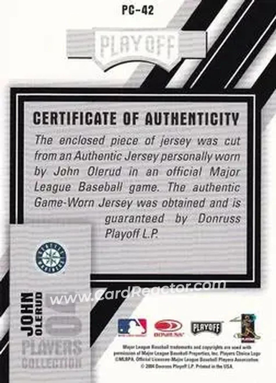 2004 Playoff Prestige - Players Collection Jersey #PC-42 - John Olerud - Seattle Mariners - Back