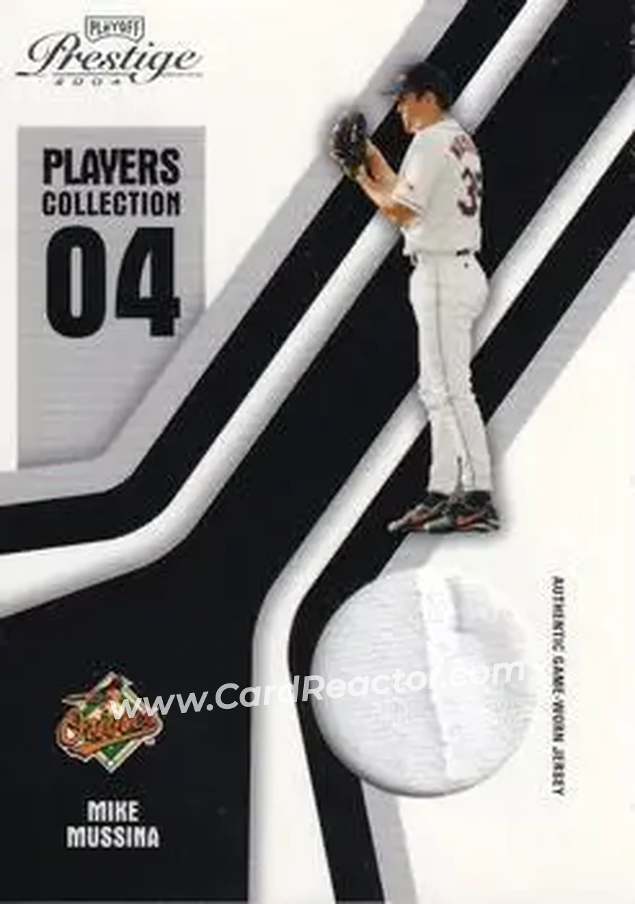 2004 Playoff Prestige - Players Collection Jersey #PC-60 - Mike Mussina - Baltimore Orioles - Front 2004 Playoff Prestige - Players Collection Jersey #PC-60 - Mike Mussina - Baltimore Orioles - Front