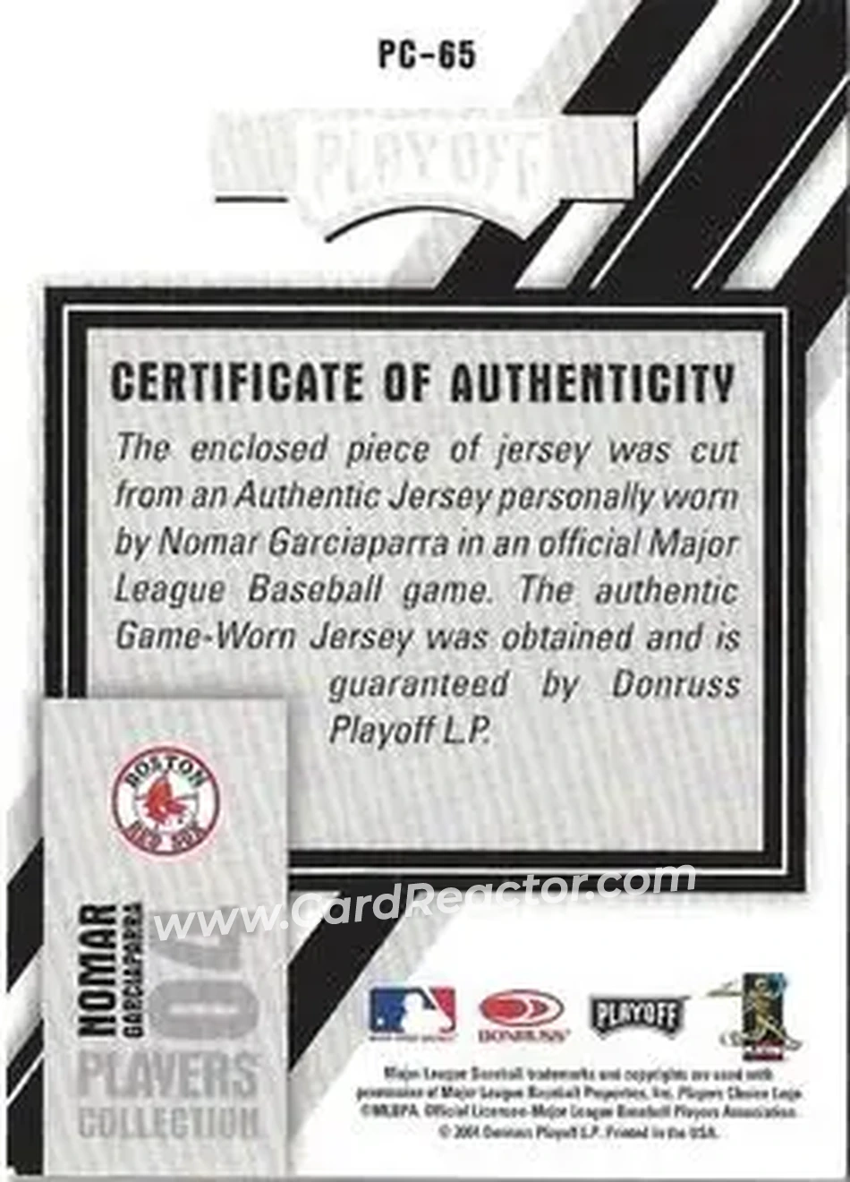 2004 Playoff Prestige - Players Collection Jersey #PC-65 - Nomar Garciaparra - Boston Red Sox - Back