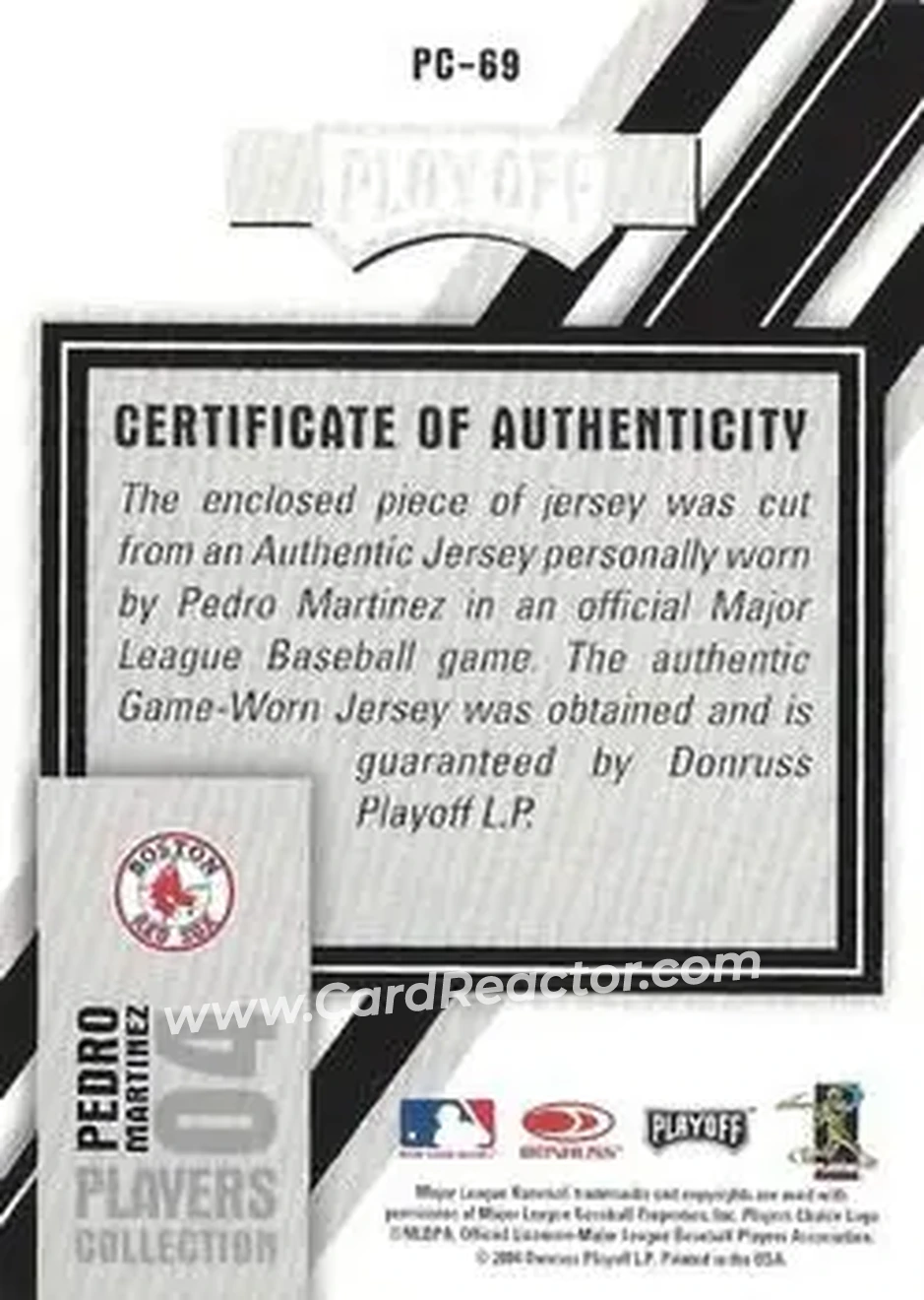 2004 Playoff Prestige - Players Collection Jersey #PC-69 - Pedro Martinez - Boston Red Sox - Back