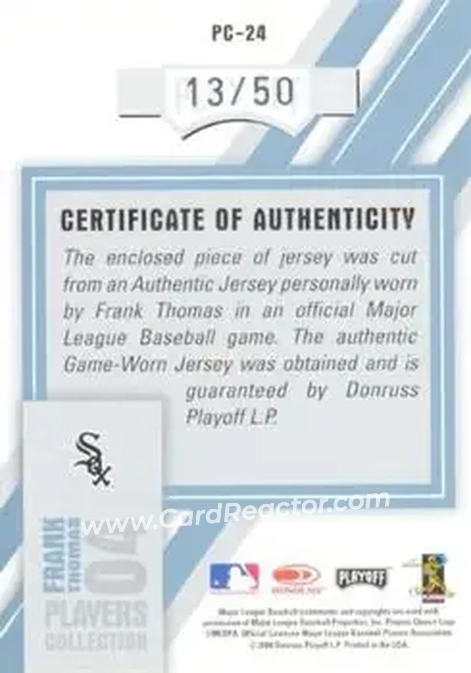 2004 Playoff Prestige - Players Collection Jersey Platinum #PC-24 - Frank Thomas - Chicago White Sox - Back