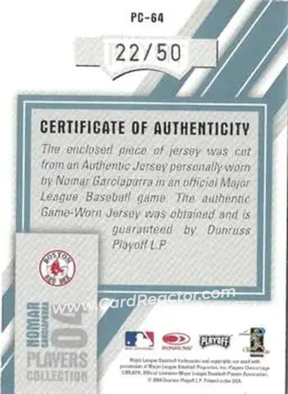 2004 Playoff Prestige - Players Collection Jersey Platinum #PC-64 - Nomar Garciaparra - Boston Red Sox - Back