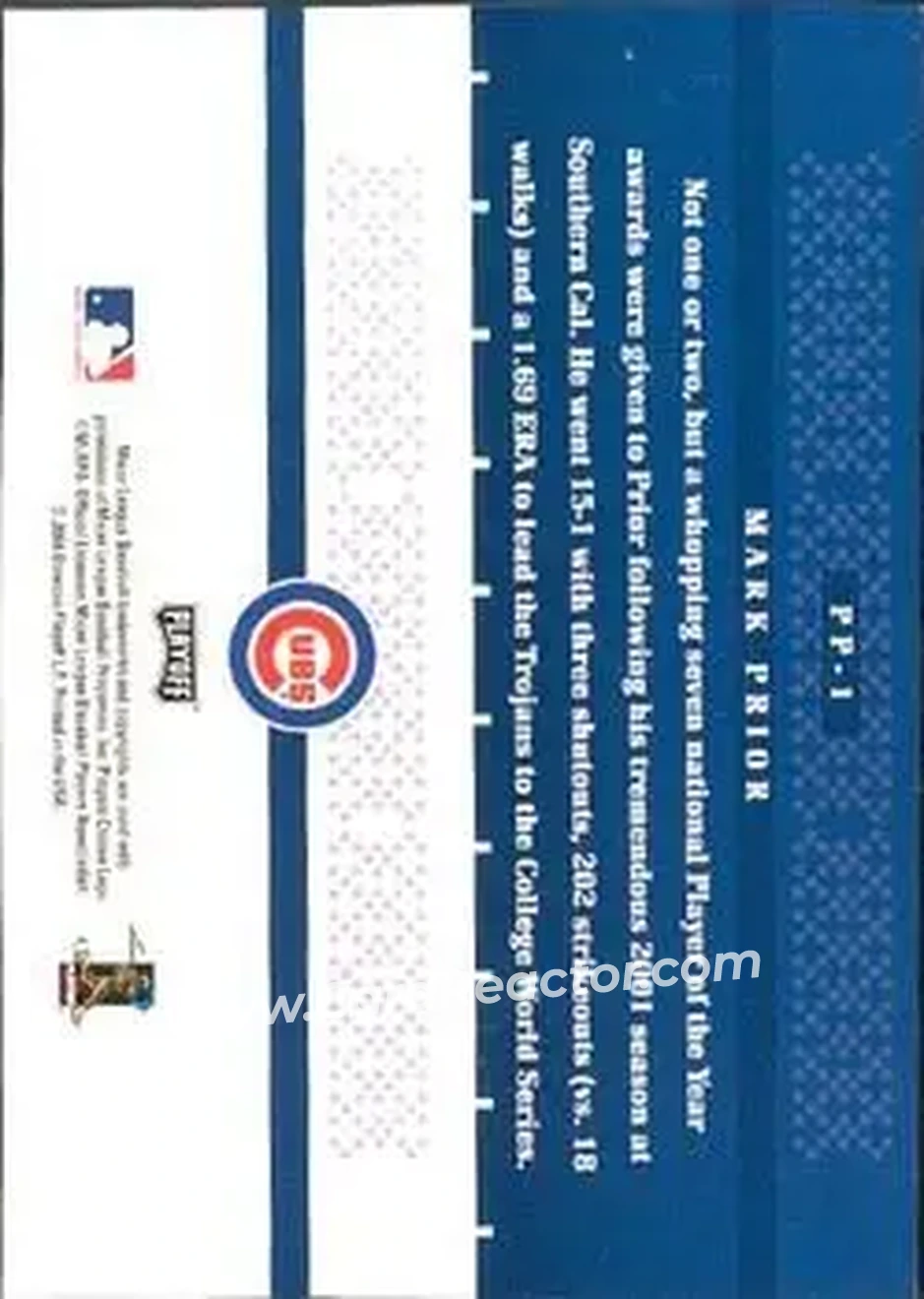 2004 Playoff Prestige - Prestigious Pros #PP-1 - Mark Prior - Chicago Cubs - Back