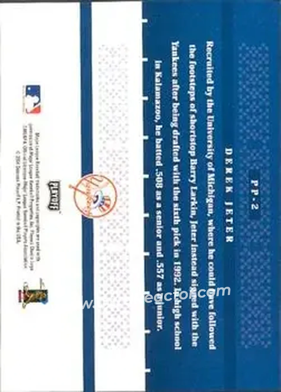 2004 Playoff Prestige - Prestigious Pros #PP-2 - Derek Jeter - New York Yankees - Back