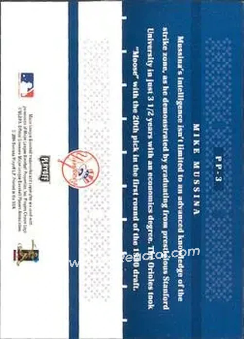 2004 Playoff Prestige - Prestigious Pros #PP-3 - Mike Mussina - New York Yankees - Back