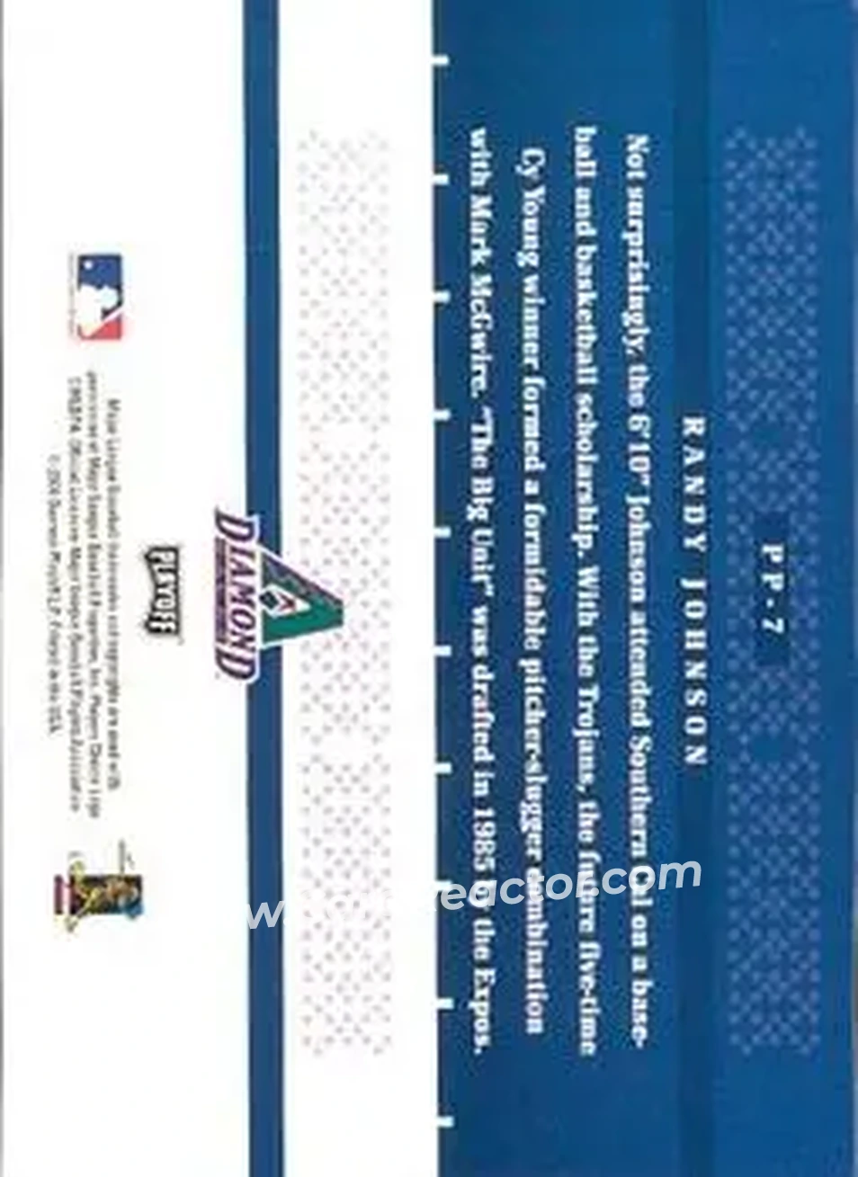 2004 Playoff Prestige - Prestigious Pros #PP-7 - Randy Johnson - Arizona Diamondbacks - Back