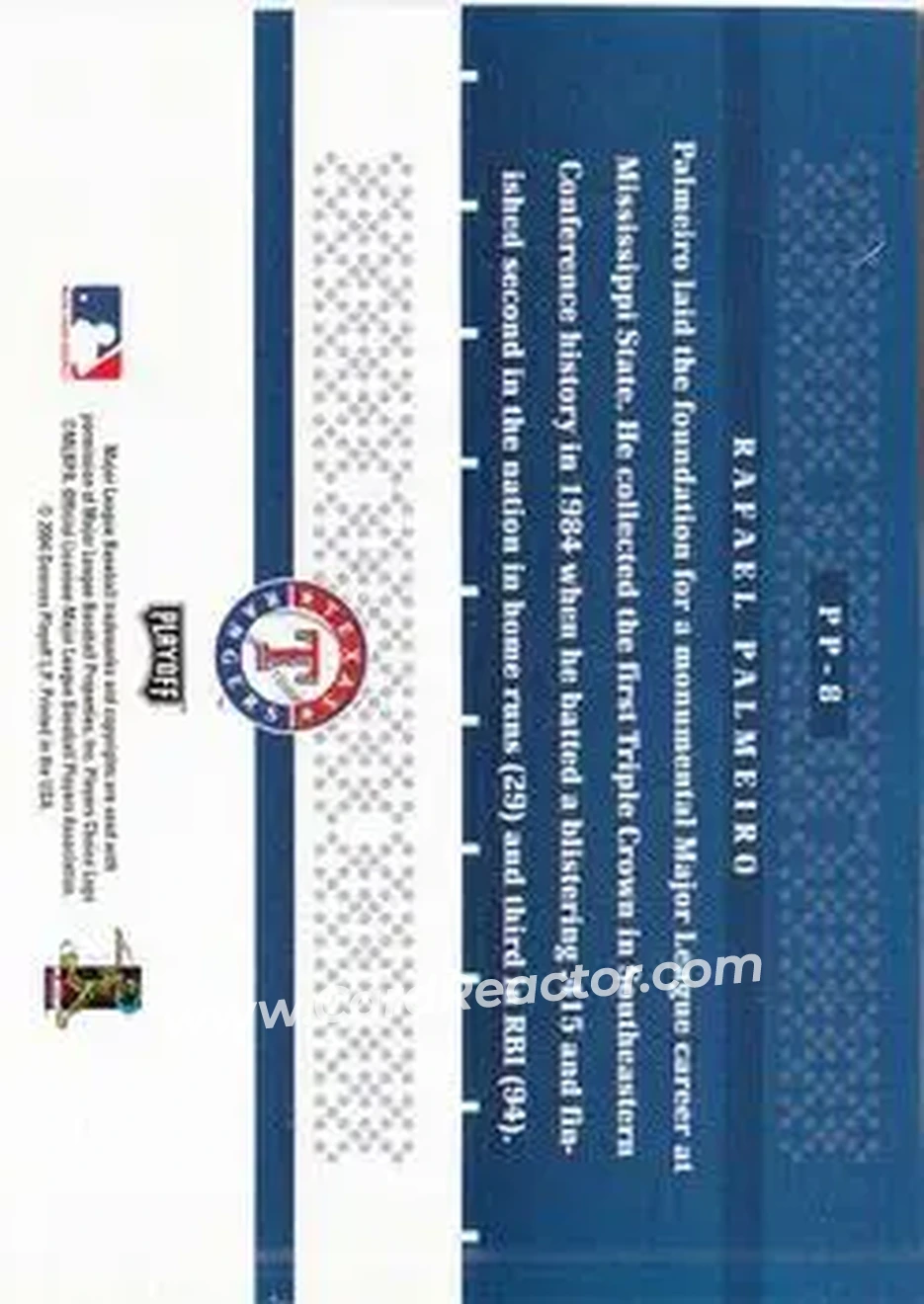 2004 Playoff Prestige - Prestigious Pros #PP-8 - Rafael Palmeiro - Texas Rangers - Back
