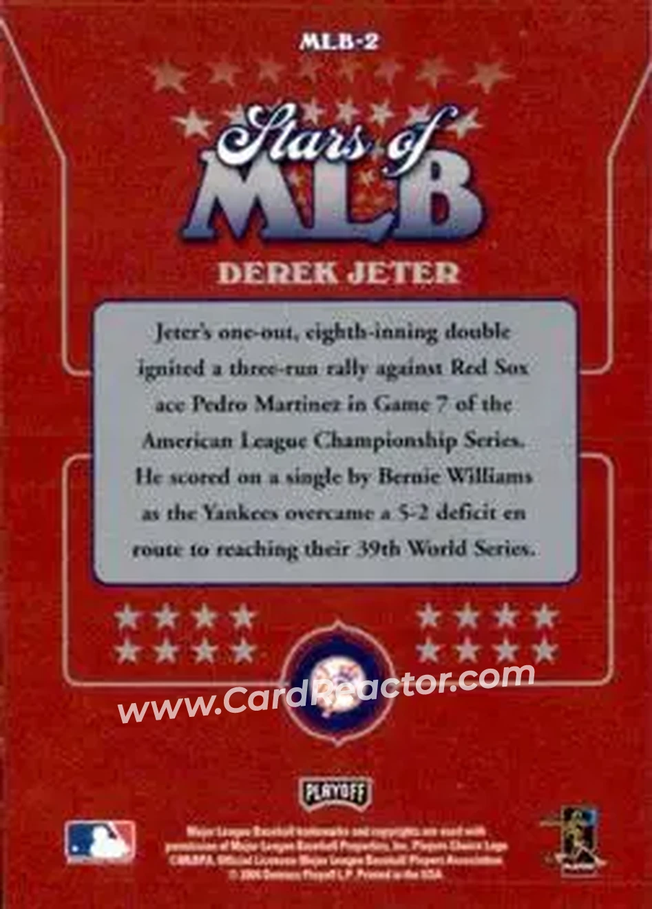 2004 Playoff Prestige - Stars of MLB #MLB-2 - Derek Jeter - New York Yankees - Back