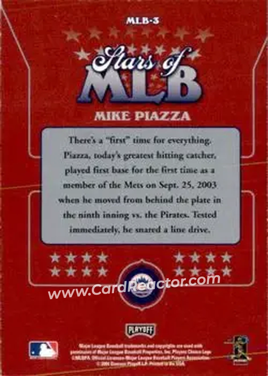 2004 Playoff Prestige - Stars of MLB #MLB-3 - Mike Piazza - New York Mets - Back