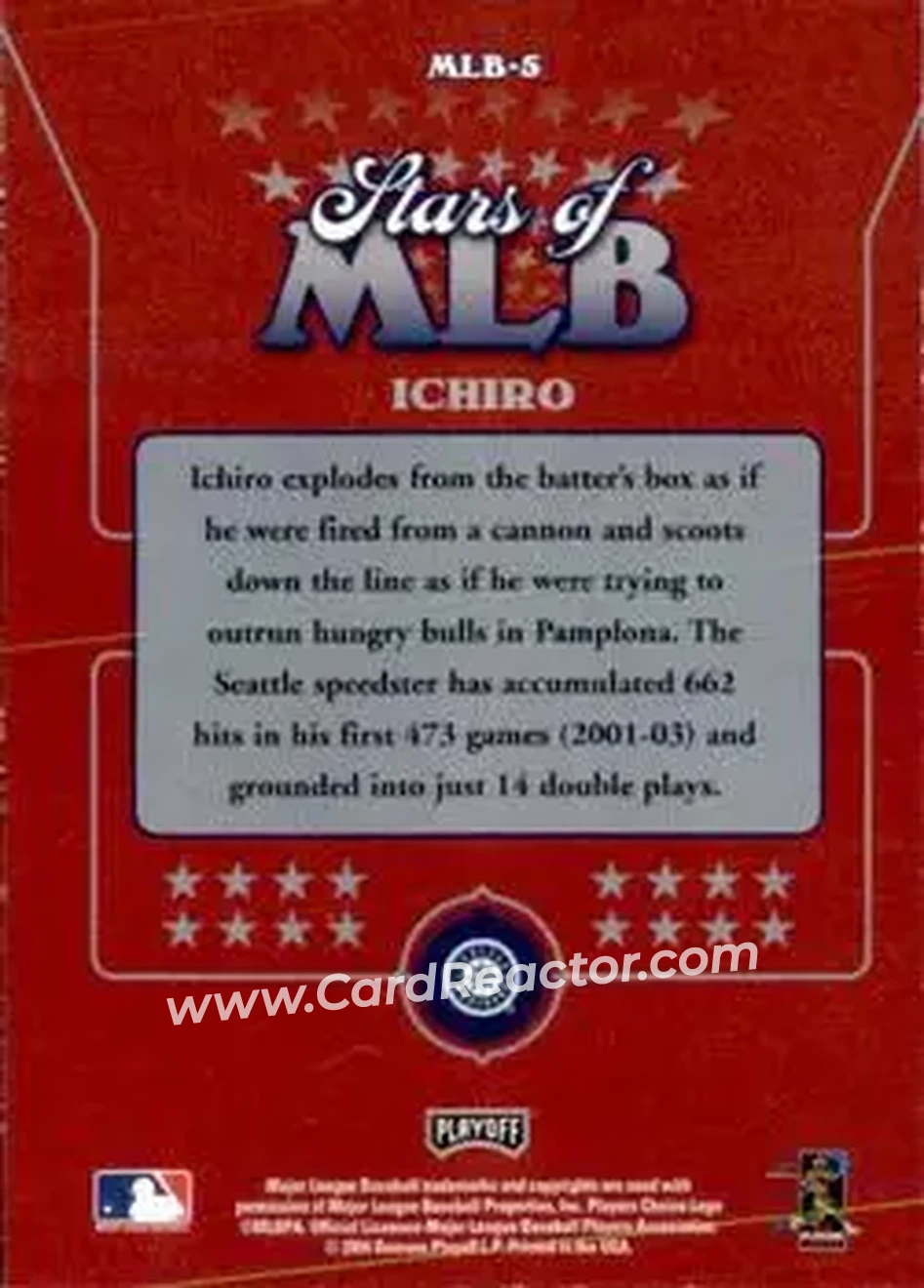 2004 Playoff Prestige - Stars of MLB #MLB-5 - Ichiro - Seattle Mariners - Back