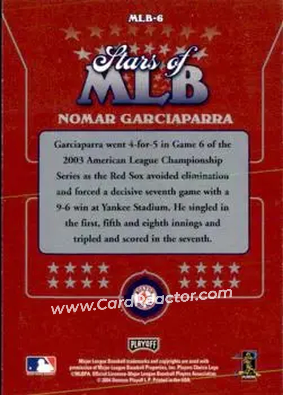 2004 Playoff Prestige - Stars of MLB #MLB-6 - Nomar Garciaparra - Boston Red Sox - Back