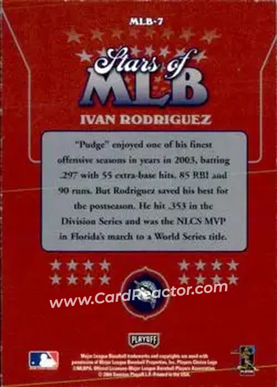 2004 Playoff Prestige - Stars of MLB #MLB-7 - Ivan Rodriguez - Florida Marlins - Back